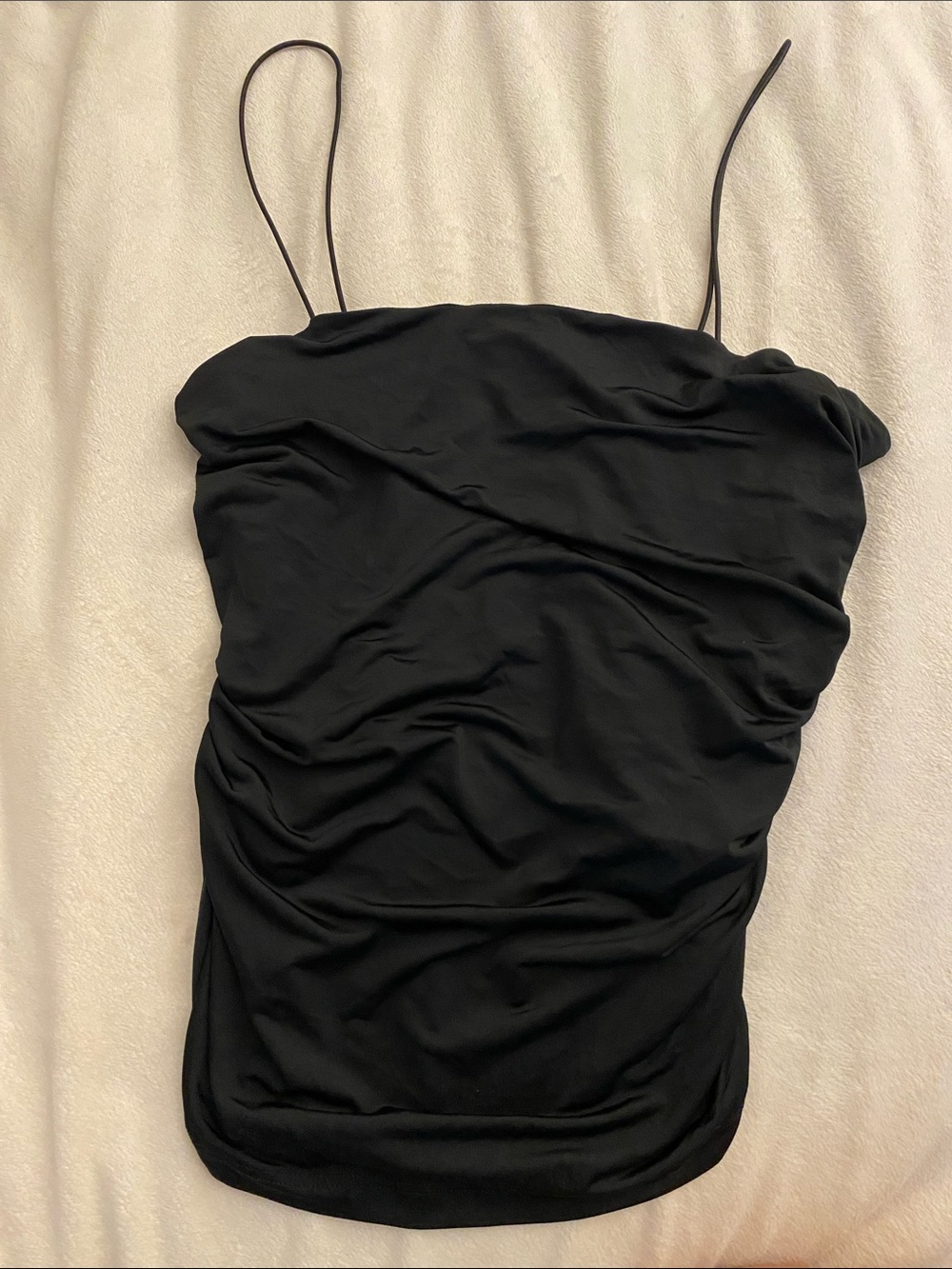 Future Collective Ruched Black Spaghetti-Strap Tank Top